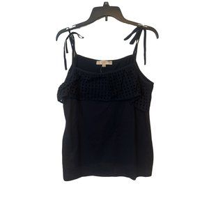 Ann Taylor Loft Spaghetti Strap Blouse Womens Large Petite Blue Eyelet Layers